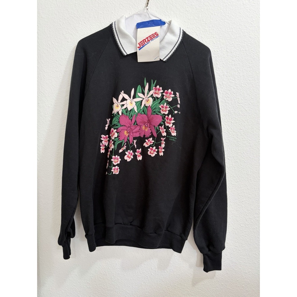 Vintage 90s Morning Sun Floral Garden Size Large Grandma Sweatshirt Orchid NOS